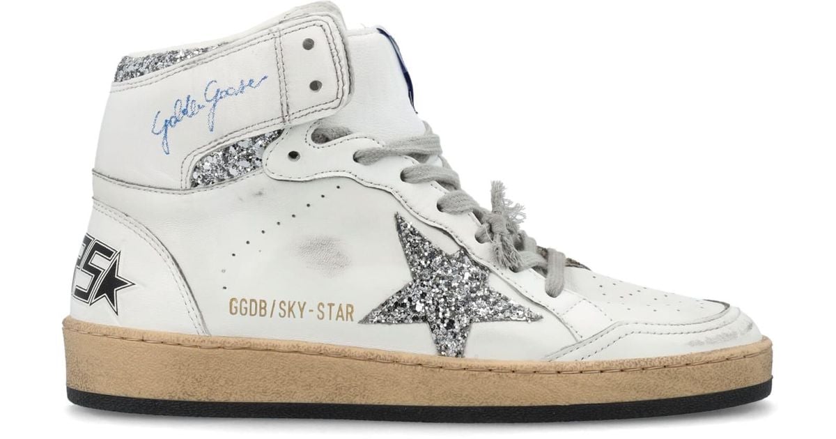 Golden Goose Sky-star Sneakers With Glitter Inserts in White | Lyst