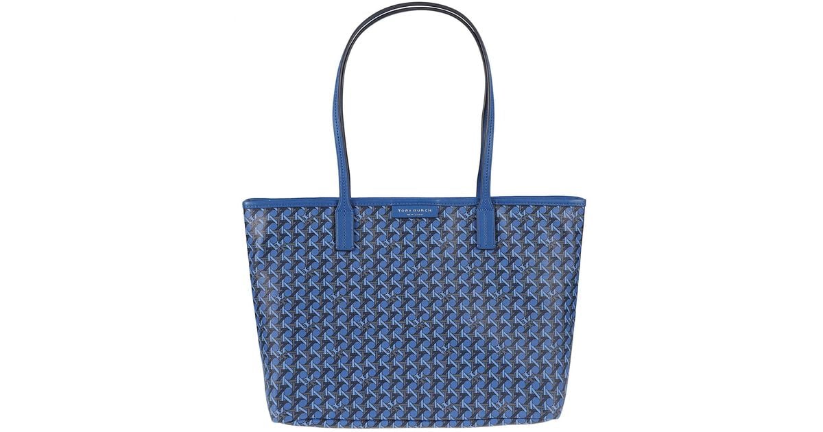 Tory Burch Small Coated Canvas Zip Tote in Blue