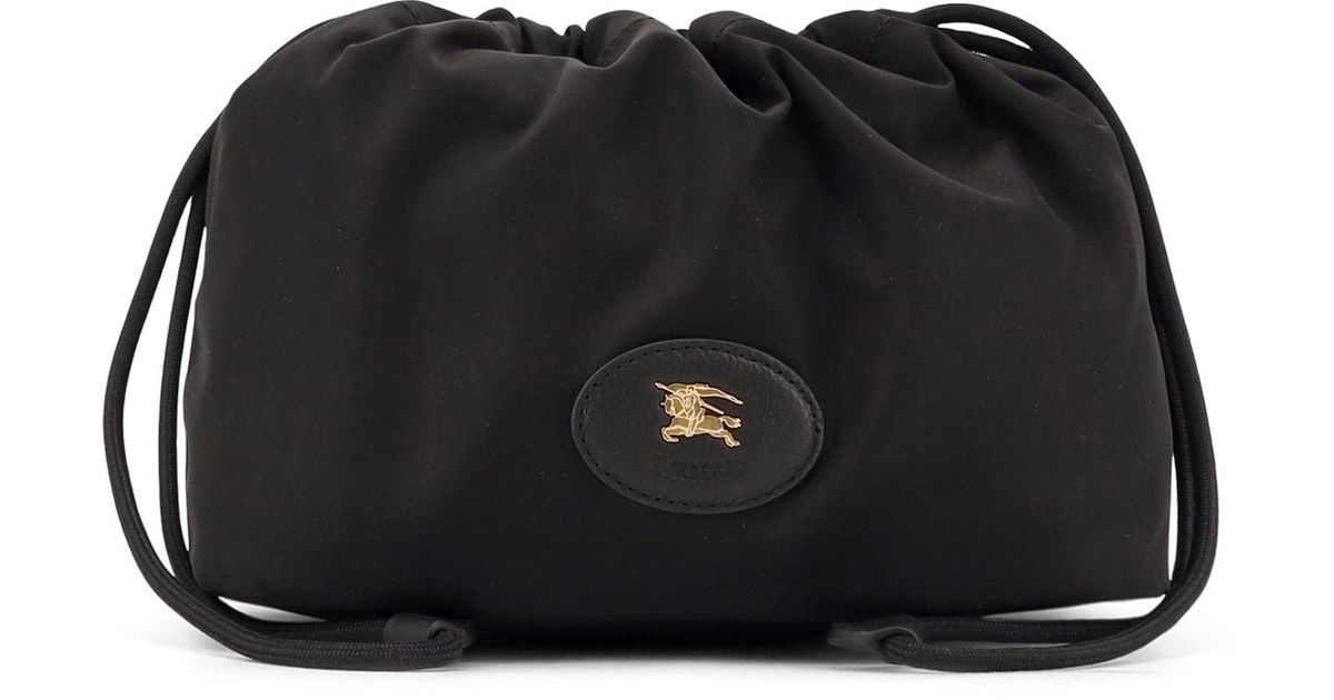 Burberry Horseshoe Drawstring Clutch Bag in Black | Lyst UK