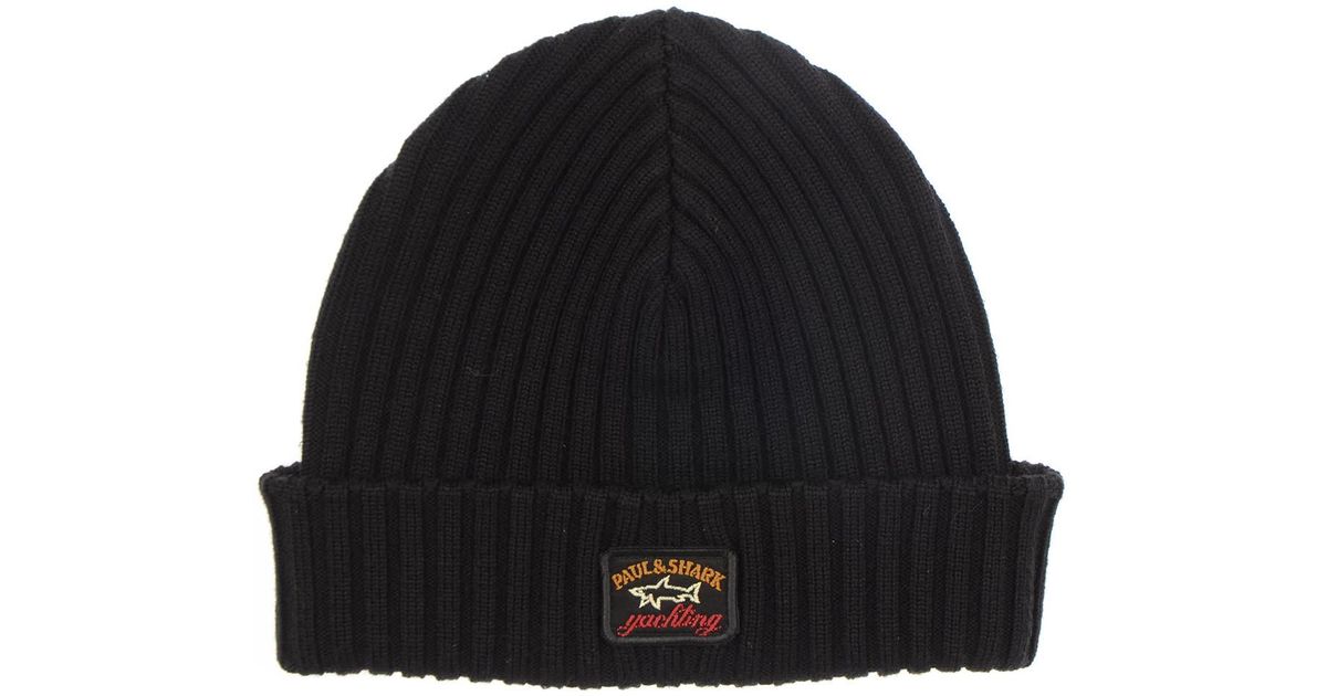 Paul & Shark Wool Ribbed Beanie in Black for Men Lyst
