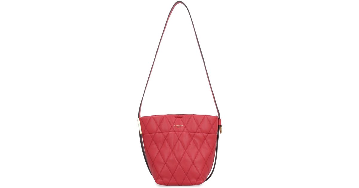 Givenchy Quilted Leather Gv Bucket Bag in Red Lyst