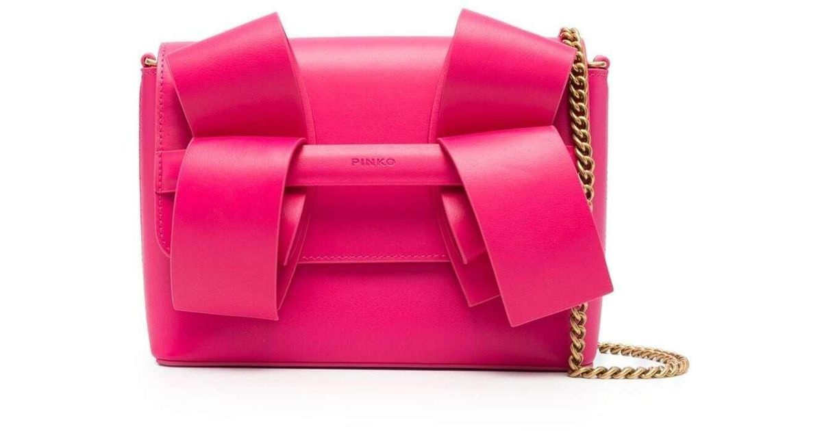 Pinko Aika Mini Fuchsia Clutch Bag With Ribbonlike Effect Detail In