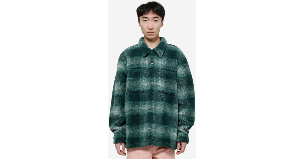 Stussy Plaid Sherpa Shirt in Green for Men | Lyst