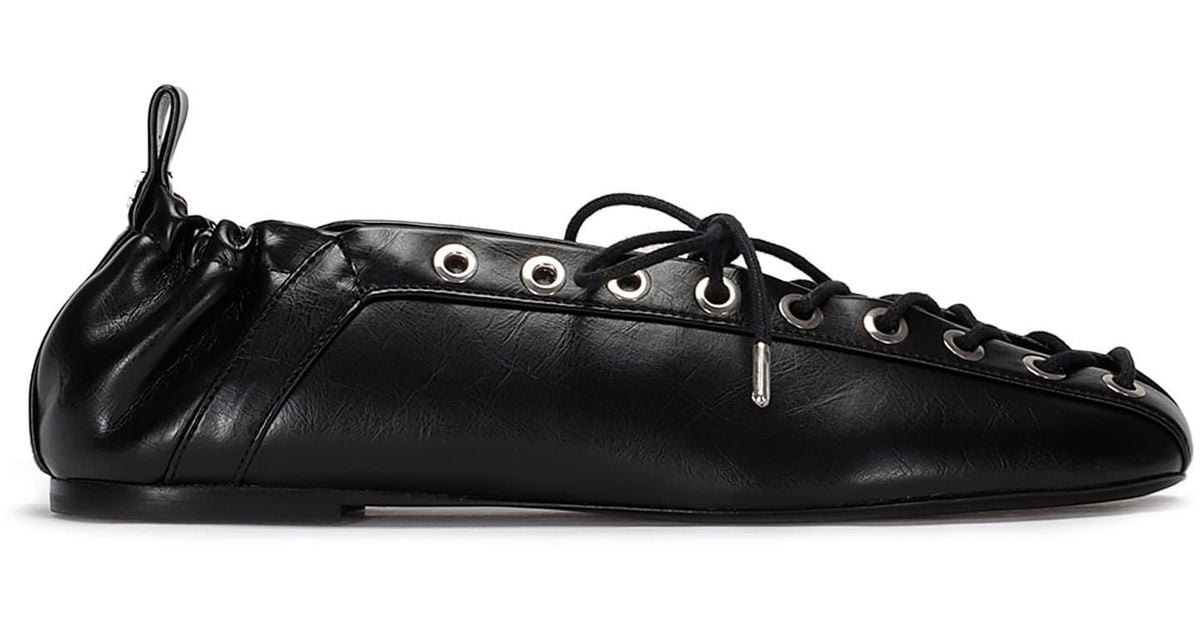 Ganni Eyelets Lace Up Ballerina Crinkle Oleatex in Black | Lyst