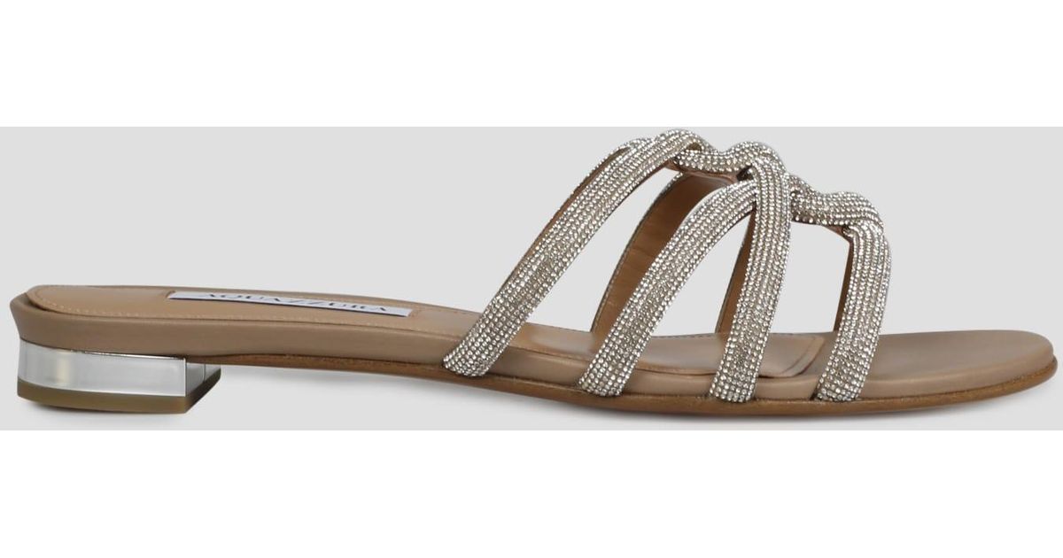 Aquazzura Leather Moondust Flat Sandals in Metallic | Lyst