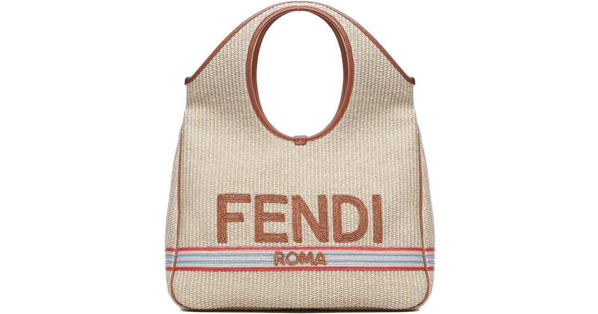 Fendi Raffia Shopping Bag in White | Lyst