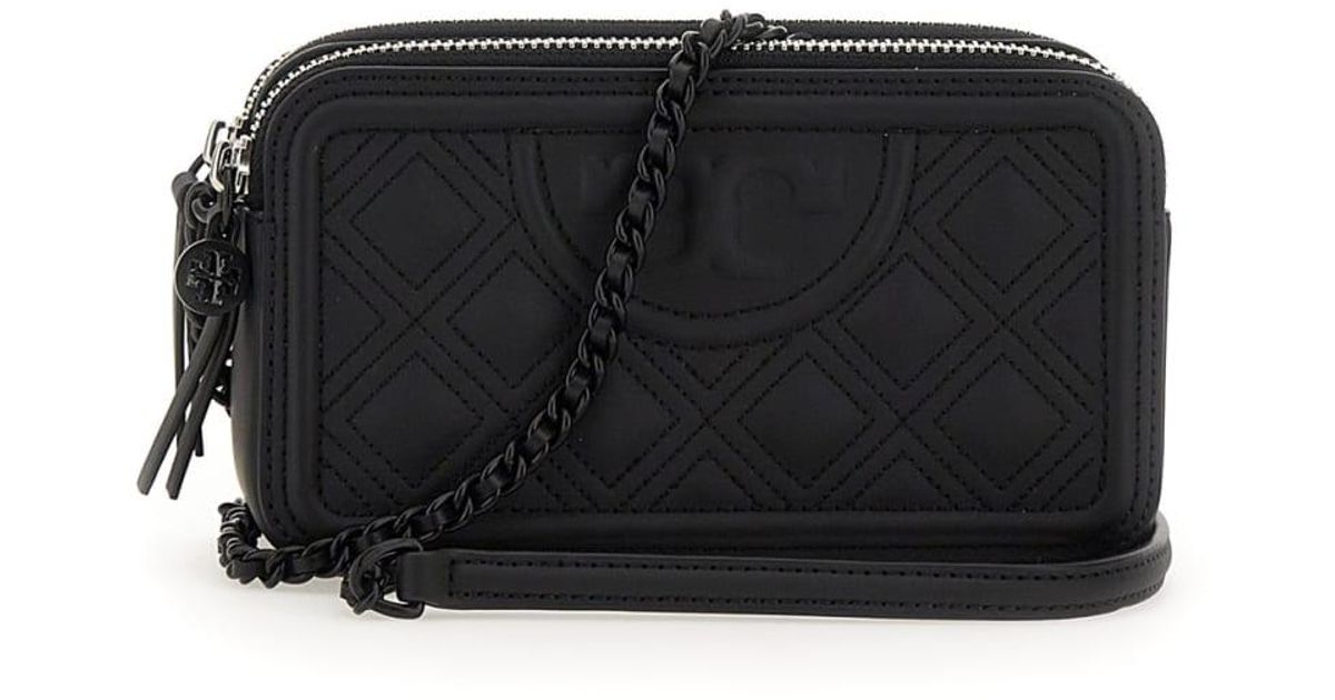 Tory Burch Fleming Matte Double Zip Mini Shoulder Leather Bag in Black