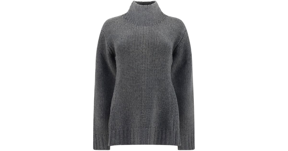 Jil Sander Wool Turtleneck Sweater in Grey Melange (Gray) | Lyst