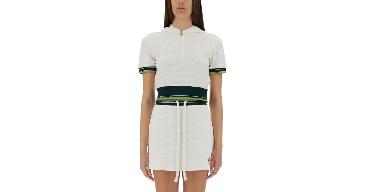 Tシャツ・カットソー CASABLANCA TEXTURED VELVET TENNIS CROPPED SHIRT CASABLANCA Cropped Tennis Shirt With Zip-Up Front in White