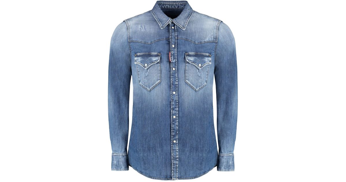 DSquared² Stone Washed Denim Shirt in Blue for Men | Lyst UK