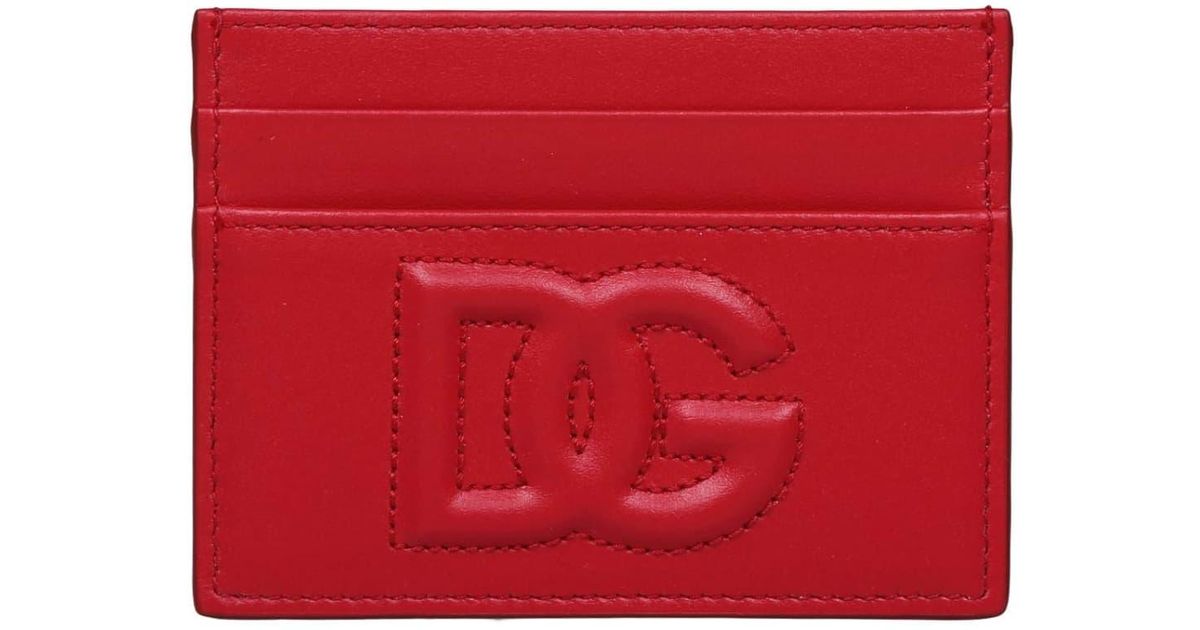 Dolce & Gabbana Leather Card Holder With Dg Logo in Red