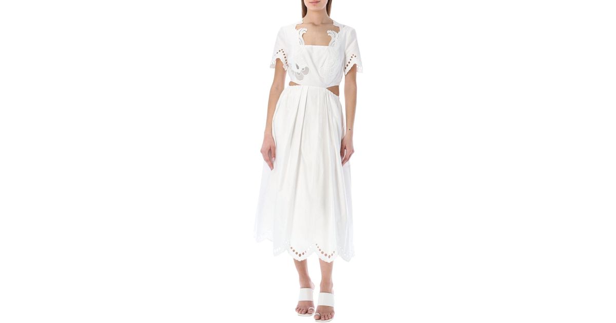 Self-Portrait Broderie Scallop Organic Cotton Midi Dress in White | Lyst