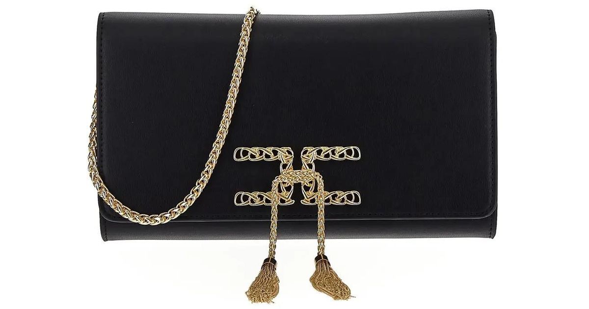 Elisabetta Franchi Maxi Pouch Bag With Plaque in Black | Lyst