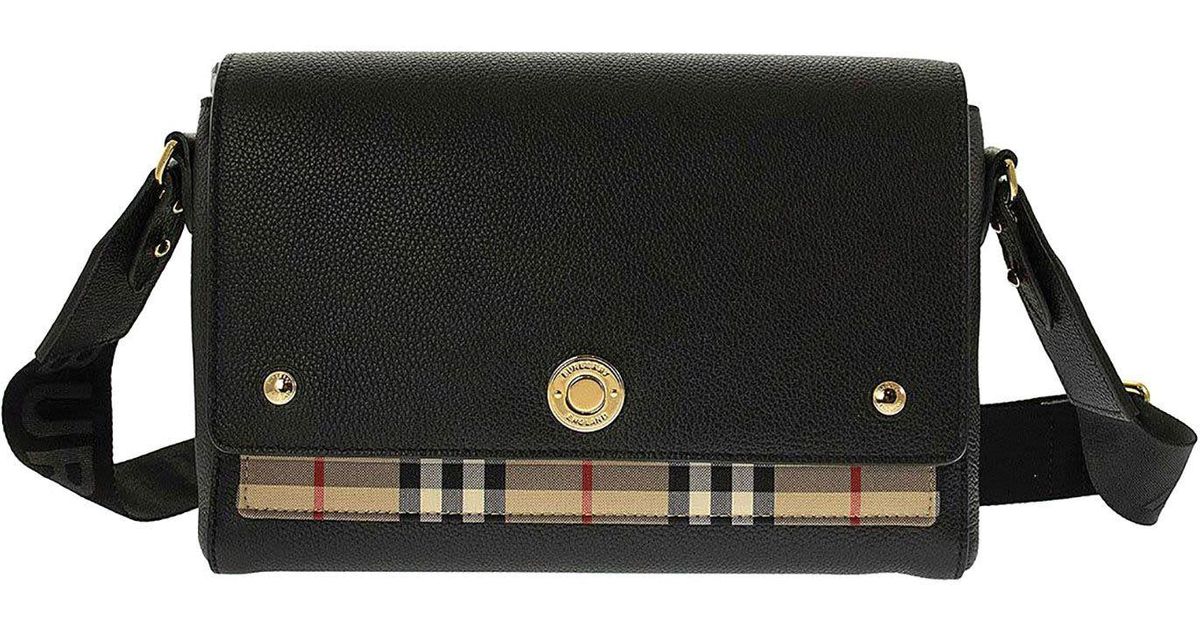 Burberry Leather And Vintage Check Note Crossbody Bag in Black Lyst