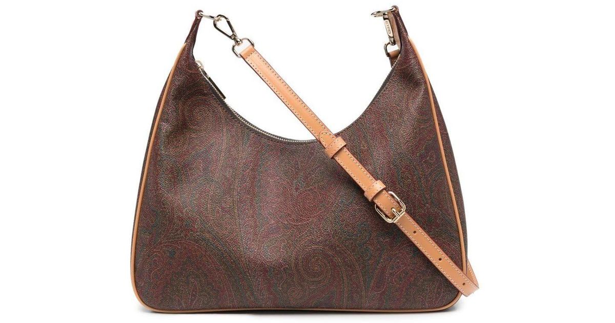 Embroidered leather-trimmed paisley-print coated-canvas shoulder bag