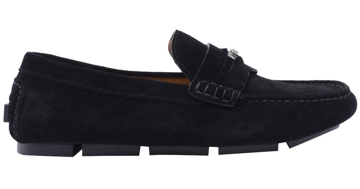 VERSACE Size 8 -Bluette Oro- Purple Textured Suede Drivers Loafers