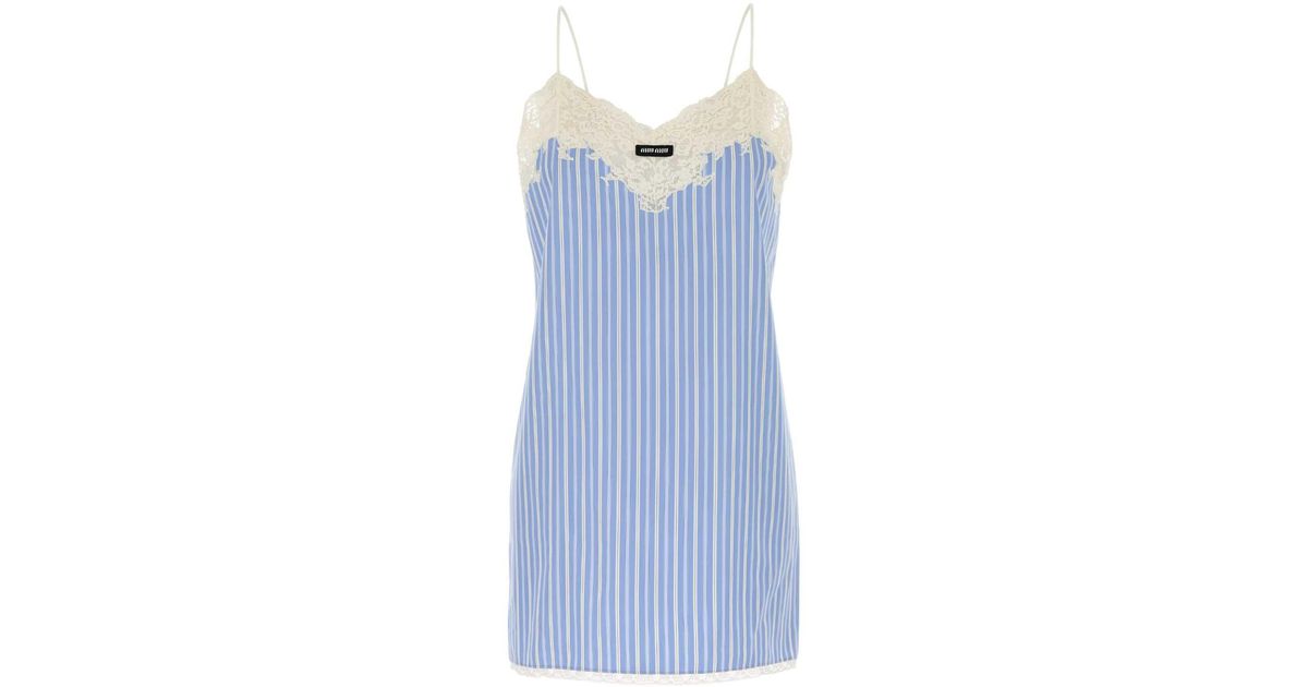 Miu Miu Embroidered Poplin Mini Dress in Blue | Lyst UK Miu Miu Embroidered Poplin Mini Dress in Blue | Lyst UK