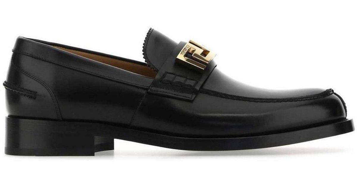 Versace Greca Logo Detailed Slip-on Loafers in Black for Men | Lyst