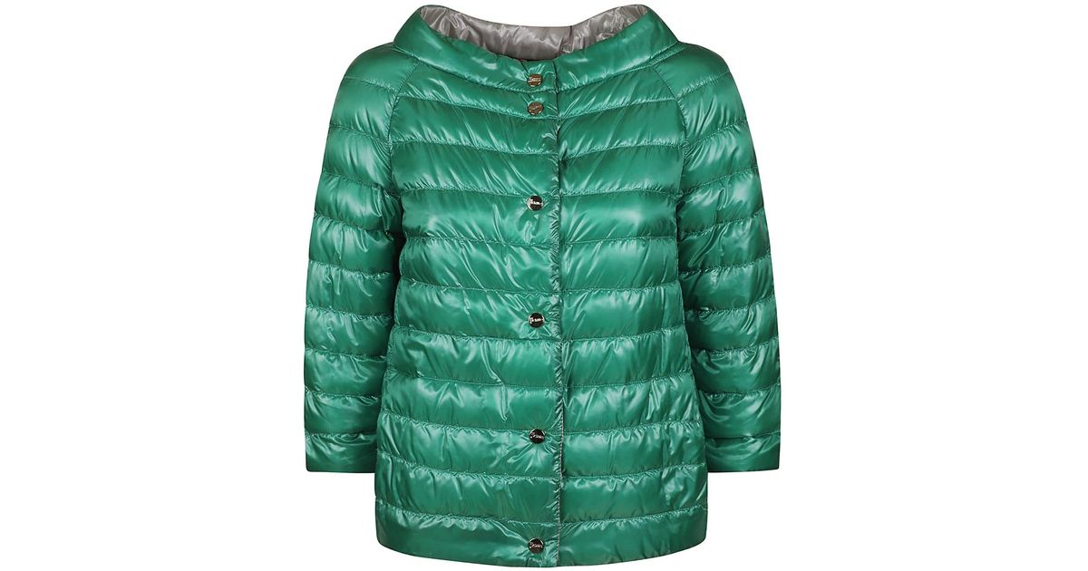 Herno Wide Neck Quarter-length Sleeve Padded Jacket in Green | Lyst