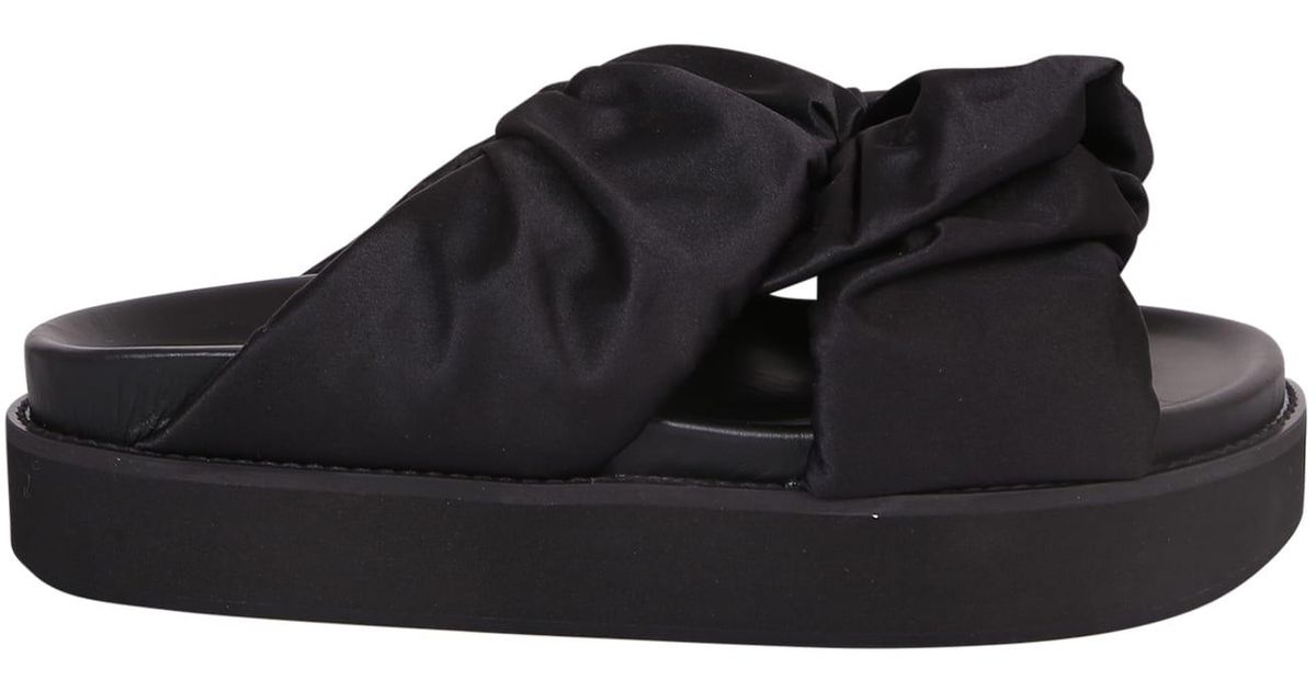 Ganni Synthetic Ruched Platform Slides in Black - Lyst