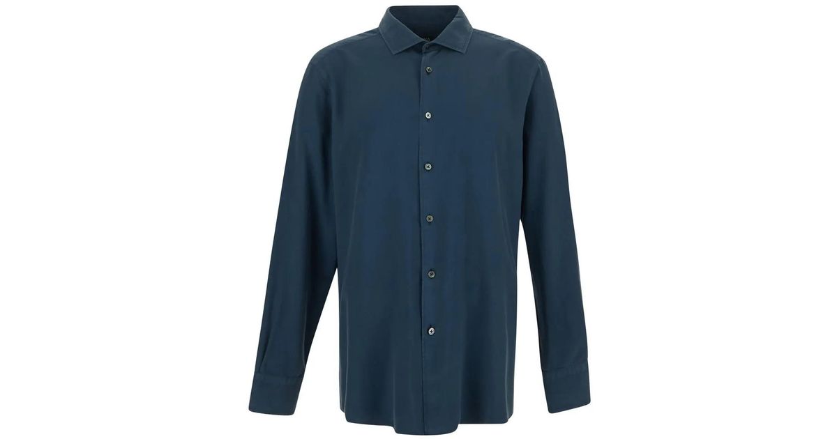 Zegna Silk Shirt in Blue for Men | Lyst