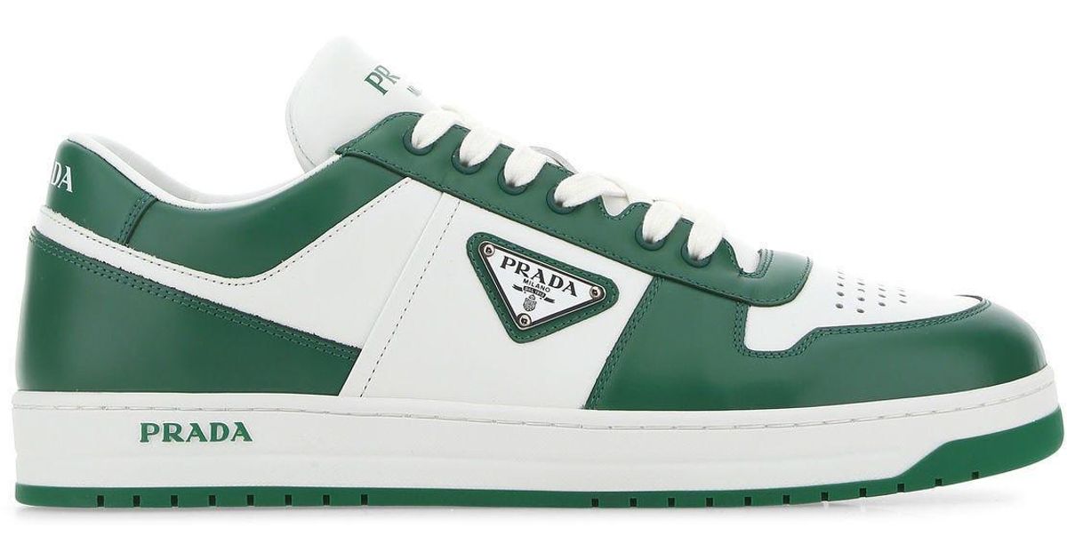 Prada Twotone Leather Downtown Sneakers in Green for Men Lyst