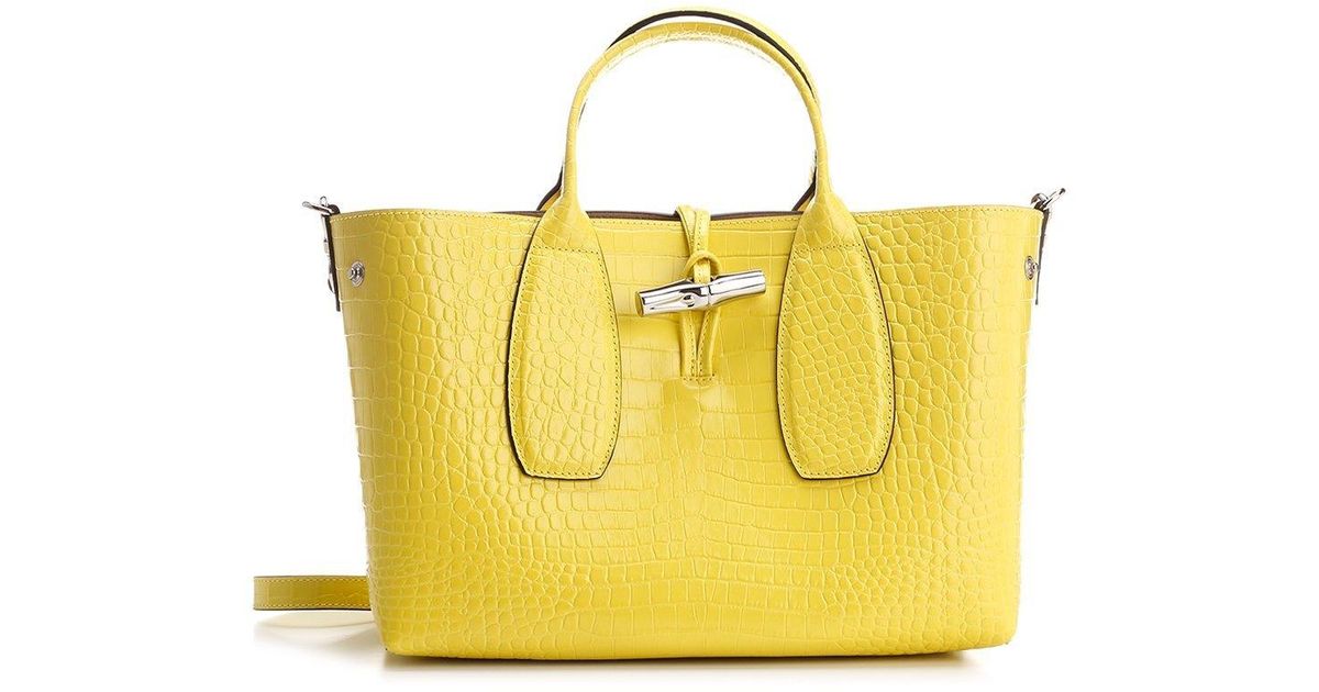 Longchamp Roseau Embossed Medium Top Handle Bag in Yellow | Lyst