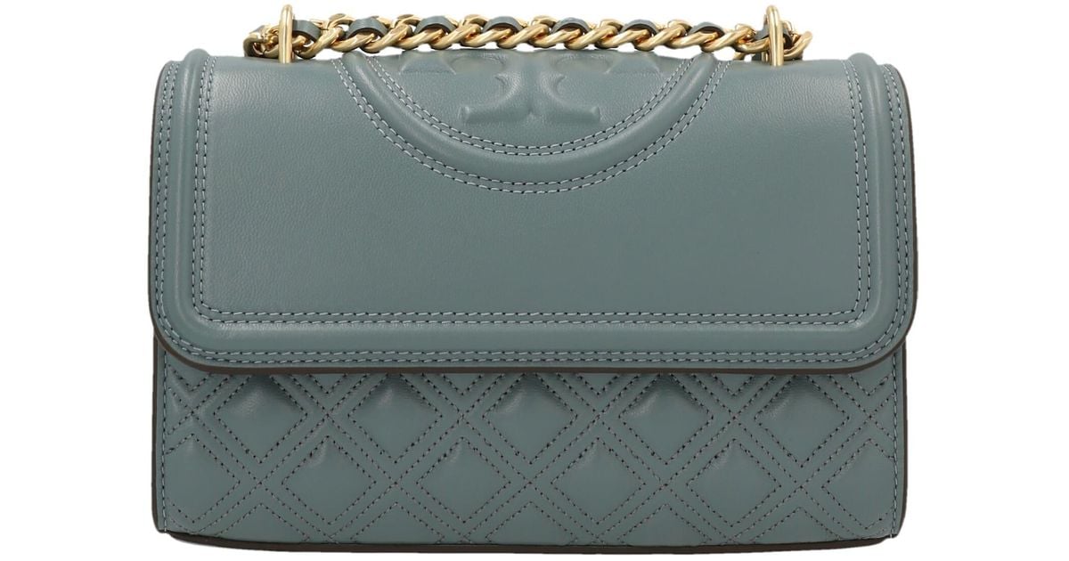 Tory Burch Leather Fleming Small Slings Crossbody Bag in Light Blue