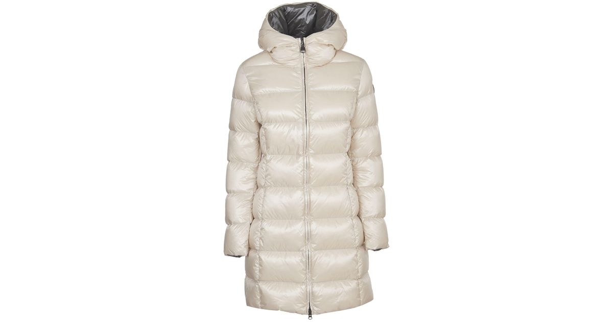 Colmar Long Down Jacket With Hood in Natural | Lyst