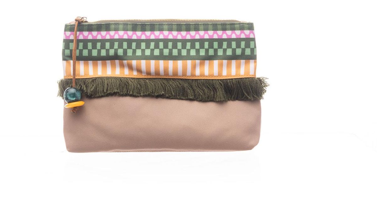 Maliparmi Clutch Bag In Nude Canvas With Fringes | Lyst