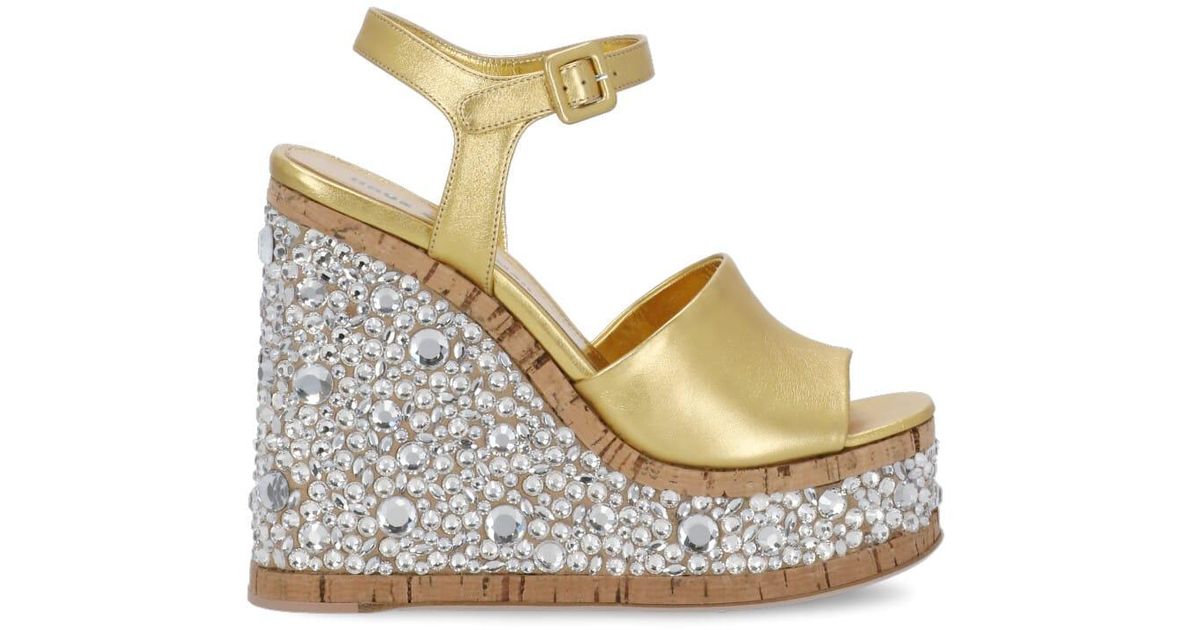 HAUS OF HONEY Leather Croco Crystal Wedges in Gold (Metallic) | Lyst UK