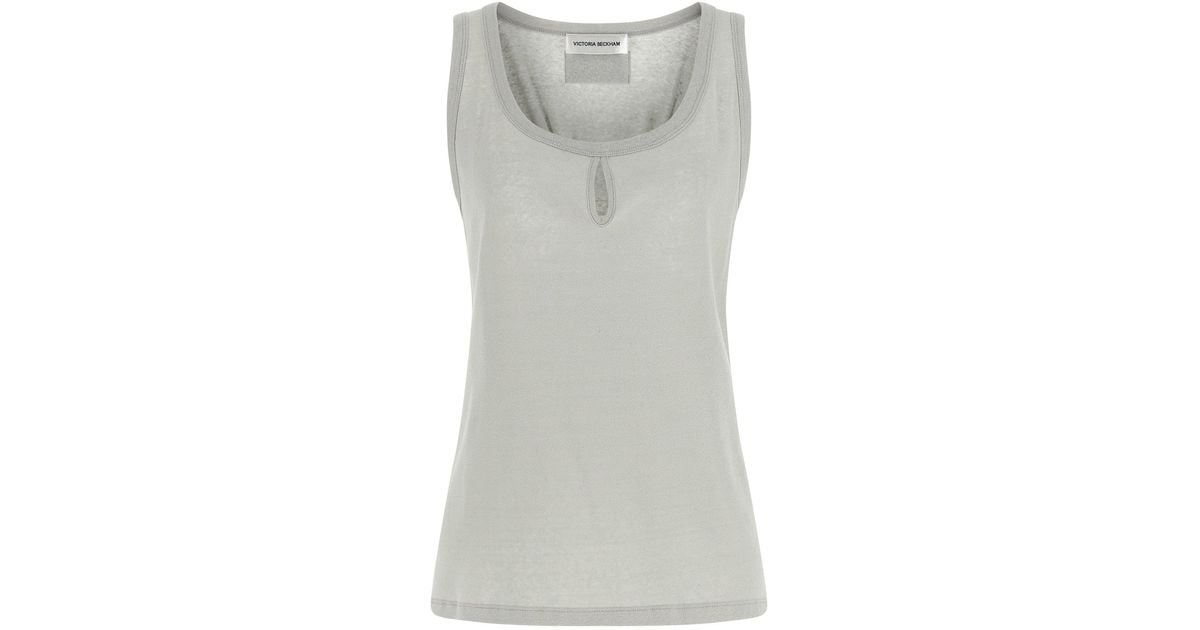 Victoria Beckham Split-Front Cotton-Linen Tank Top in Gray | Lyst