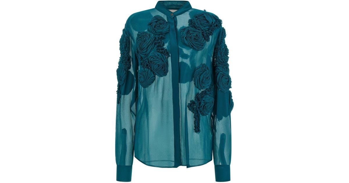Dries Van Noten 3D Floral Appliqué Shirt in Green | Lyst
