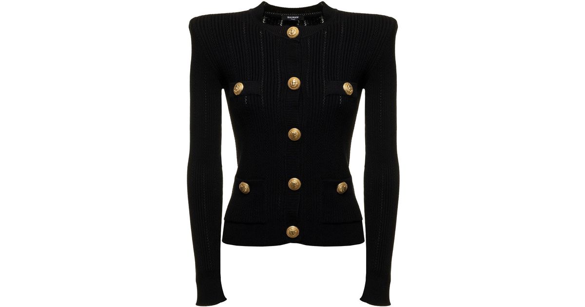 Balmain Synthetic Cardigan In Ribbed Knit With Gold-tone Dome Buttons ...