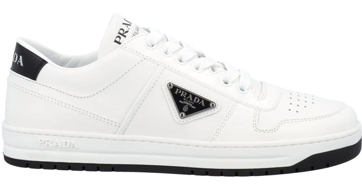 Prada Perforated Leather Sneakers in White/Black (White) | Lyst Prada Perforated Leather Sneakers in White/Black (White) | Lyst