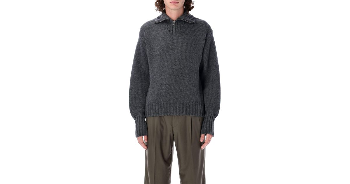 AURALEE Wool Soft Cord Knit Half Zip Sweater in Gray for Men