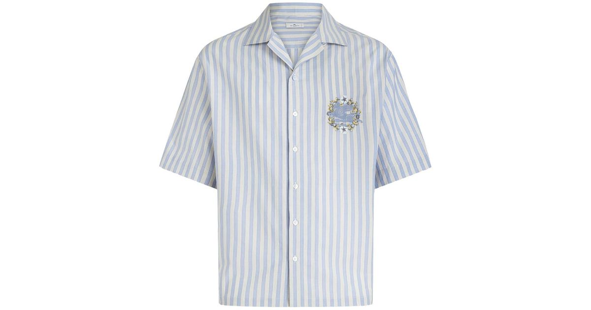 Etro Light Blue And White Striped Bowling Shirt for Men | Lyst