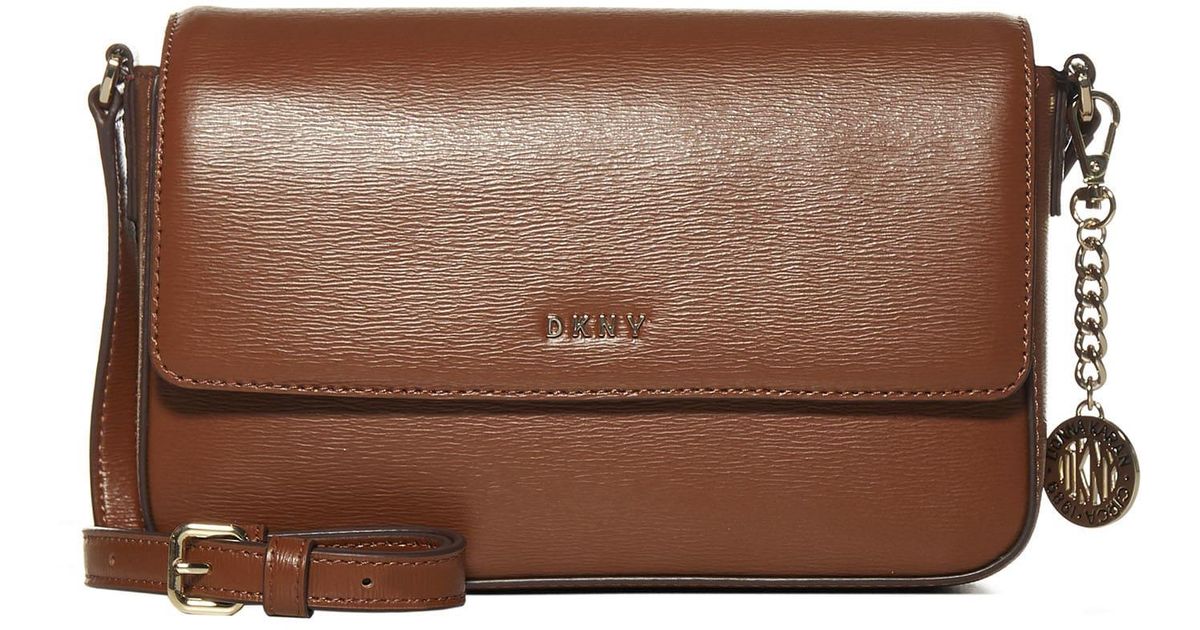 DKNY Bryant Logo Lettering Flap Crossbody Bag in Brown Lyst
