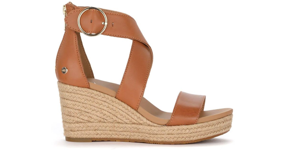 UGG Hylda Leather Wedge Sandal in Brown - Save 2% | Lyst