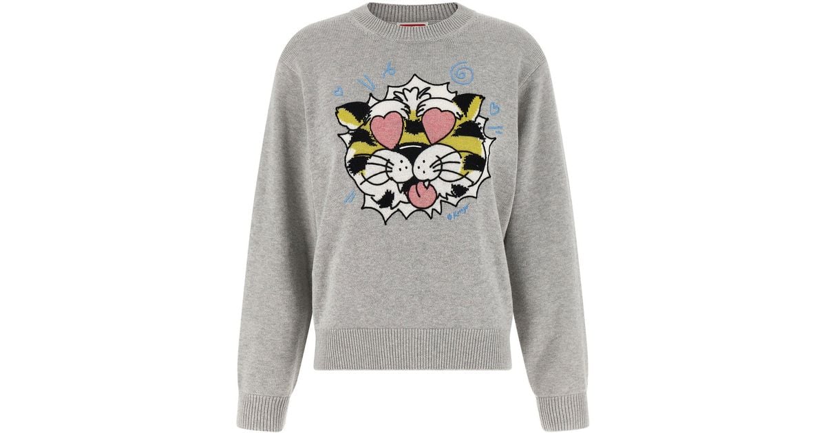 Tiger Blend In KENZO Intarsia Tiger Embroidery Sweater in Gray | Lyst