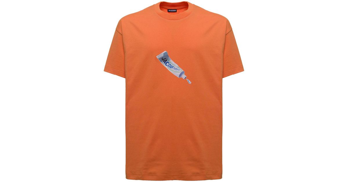 Jacquemus Orange Cotton T-shirt With Toothpaste Logo Print for Men 