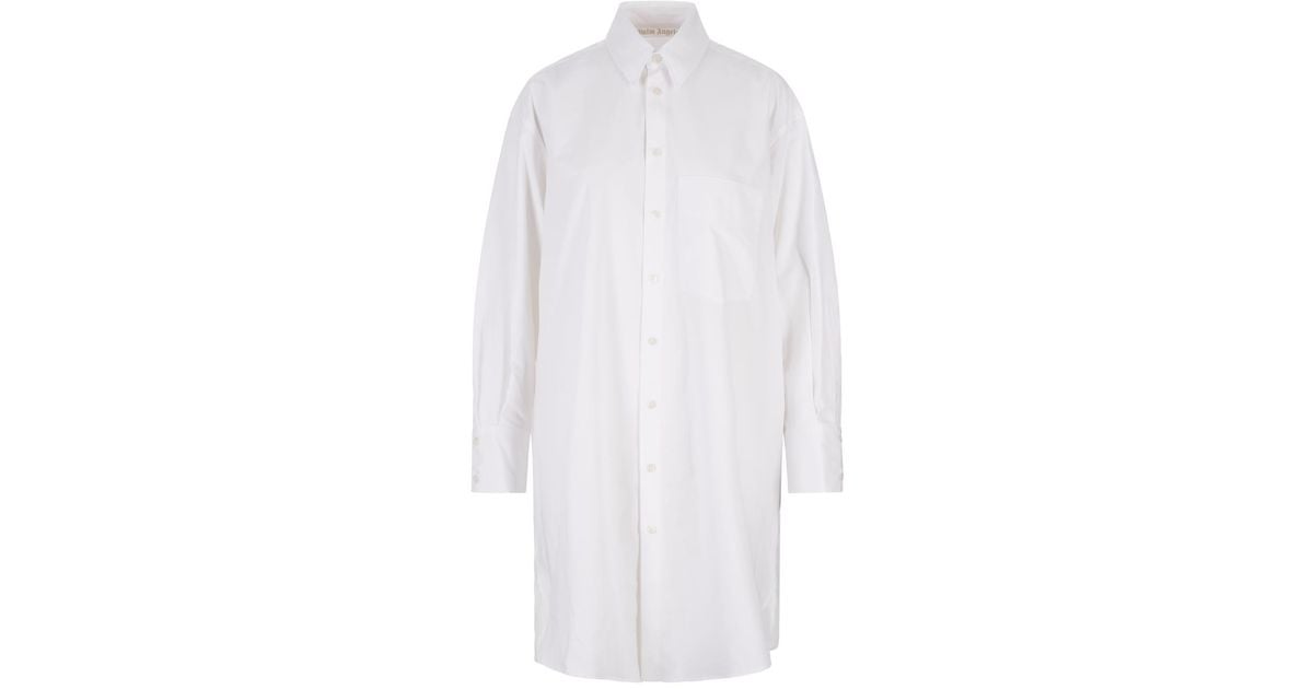 Palm Angels White Short Shirt Dress With Rhinestone Logo | Lyst