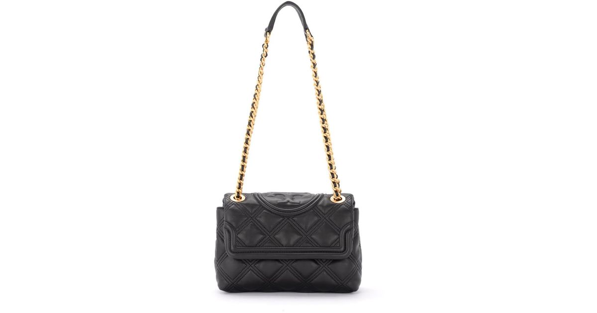 Tory Burch Fleming Small Shoulder Bag In Black Diamond Quilted Leather