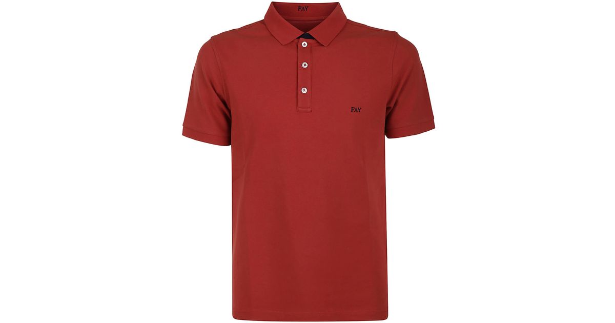Fay Chest Logo Regular Plain Polo Shirt in Red for Men | Lyst