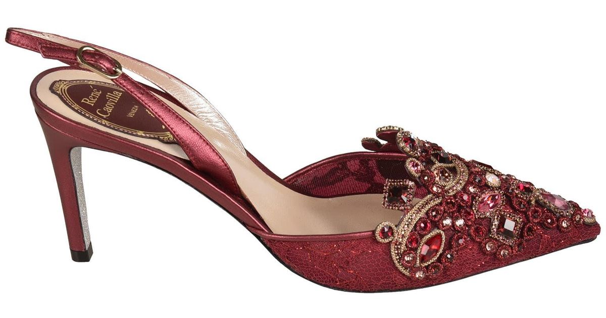 Rene Caovilla Embellished Slingback Sandals in Bordeaux (Red) | Lyst