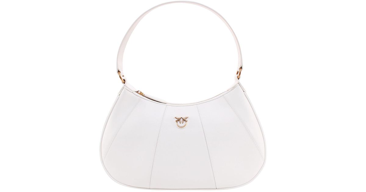 Pinko Leather Half Moon Simply Shoulder Bag in White | Lyst