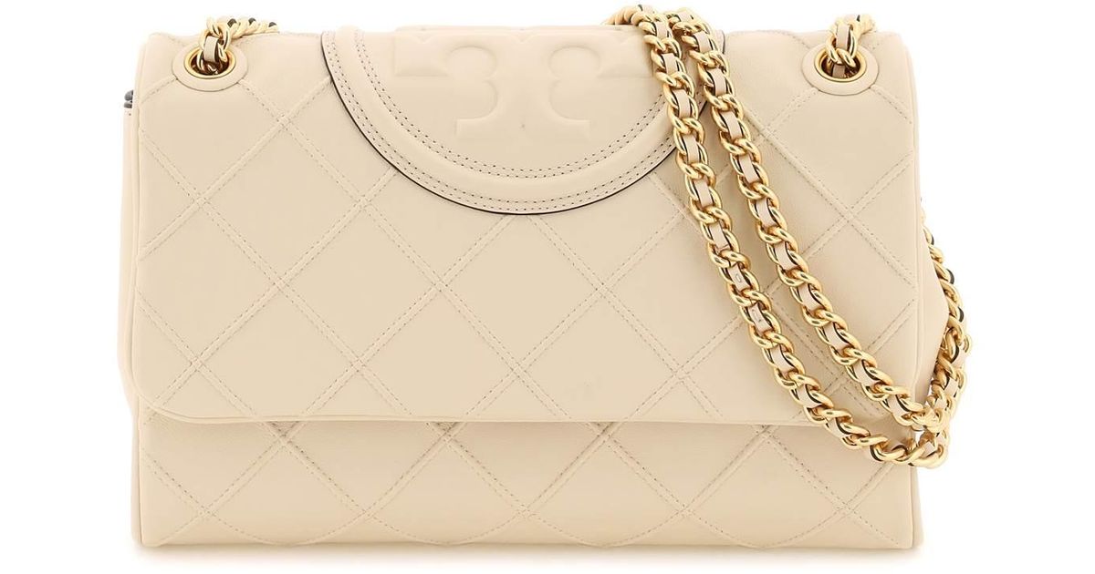 Tory Burch Mini Fleming Soft Crescent Shoulder Bag in New Cream