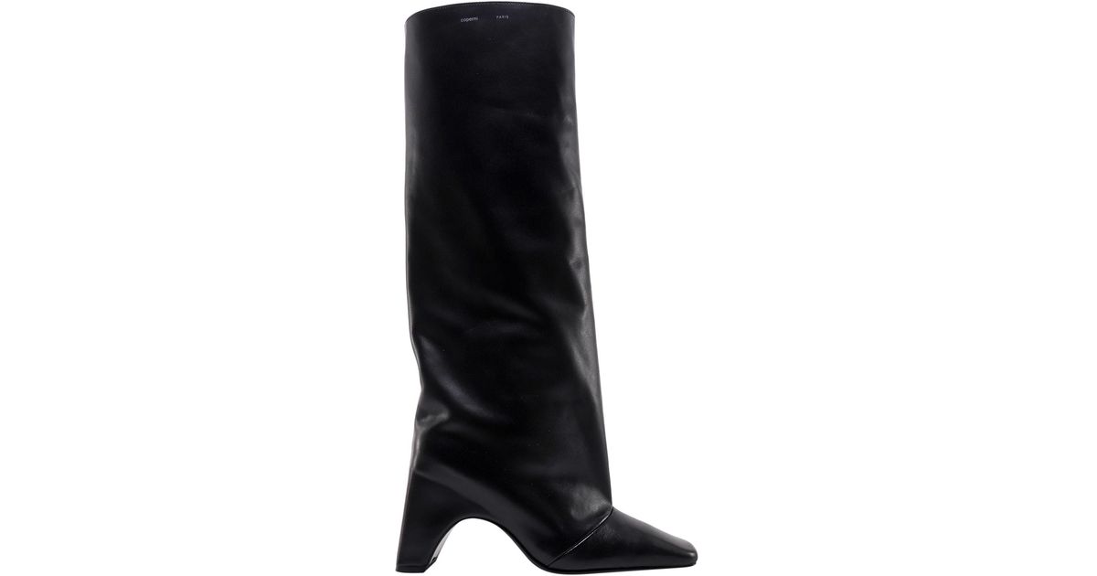 Coperni Squared Toe Wide Heel Leather Boots in Black | Lyst