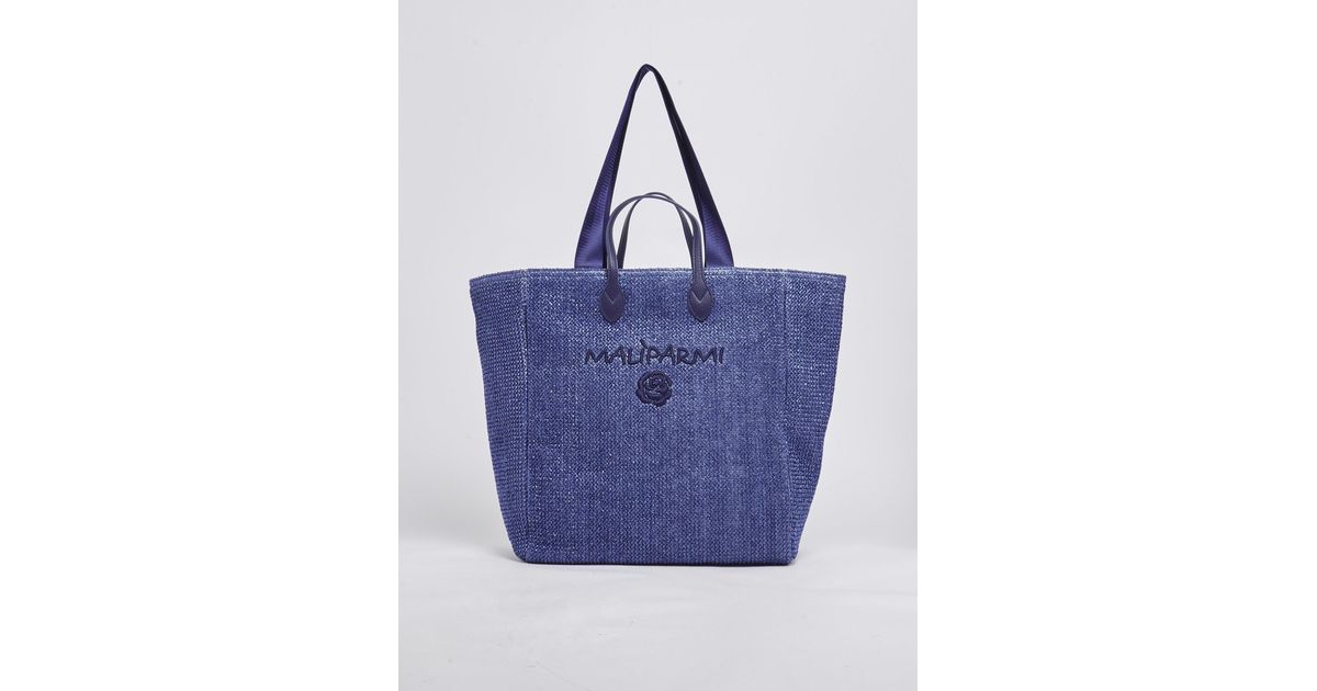 Maliparmi Shopping Raffia Double Shoulder Bag in Blue | Lyst