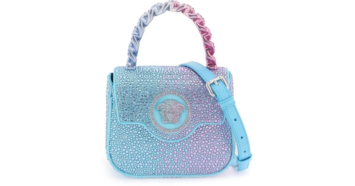 VERSACE クリスタル ラ メドゥーサ ミニハンドバッグ ブルー レディース La Medusa ハンドバッグコレクション | ヴェルサーチ
